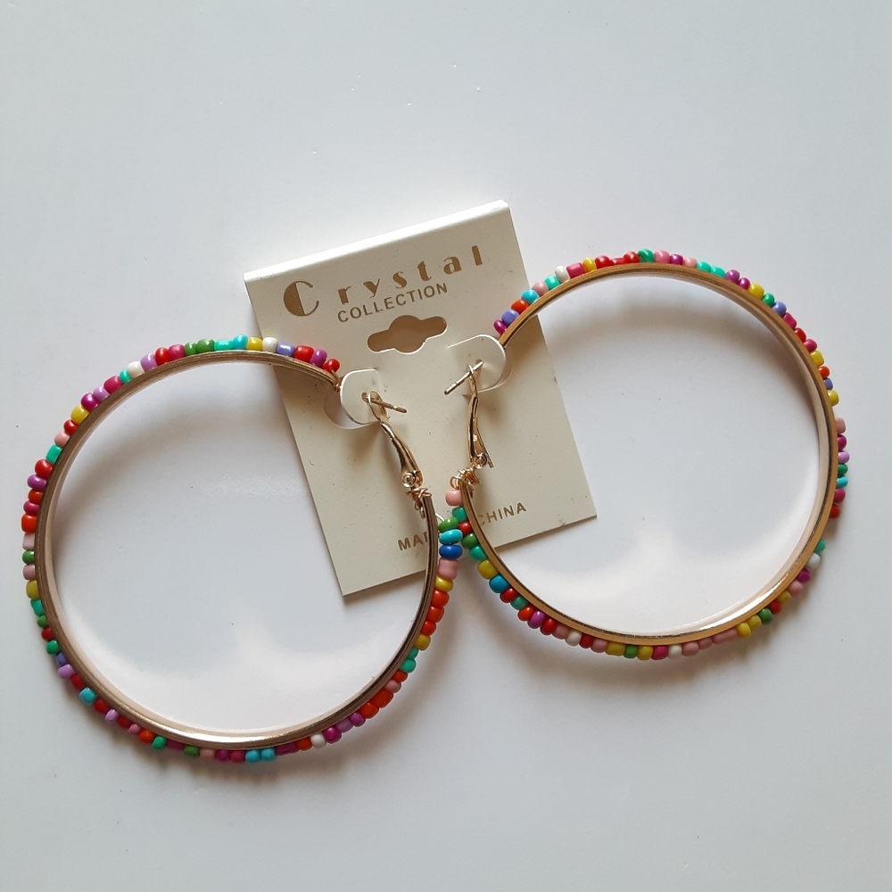 Crystal Collection Multi Color Beaded Hoop Earring - Picture 3 of 8